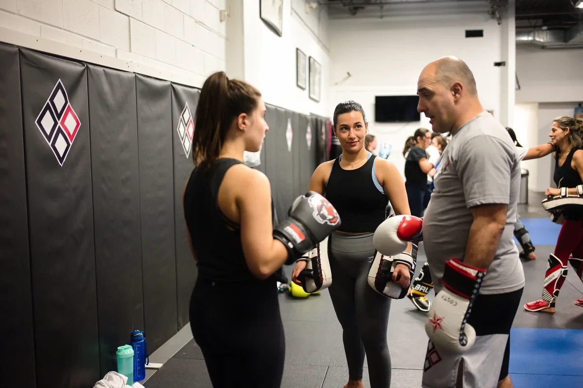 Muay Thai instructor coaching Toronto students at Yorkdale Martial Arts Academy